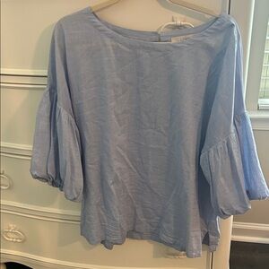 LOFT Light Blue Blouse with Puff Sleeves